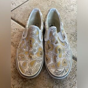 Vans White and Gold Heart Pattern Sneakers